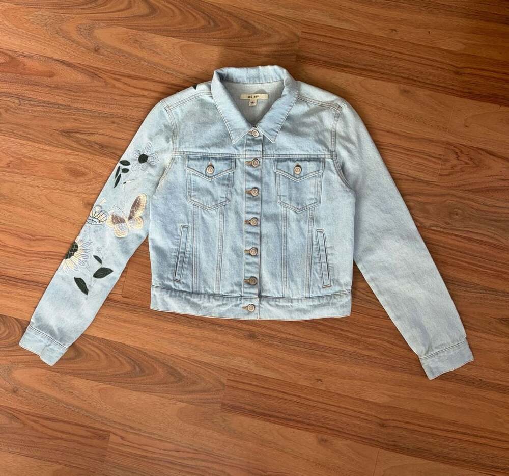 Miammi Embroidered Denim Jacket Size S Light Wash Butterflies Flowers